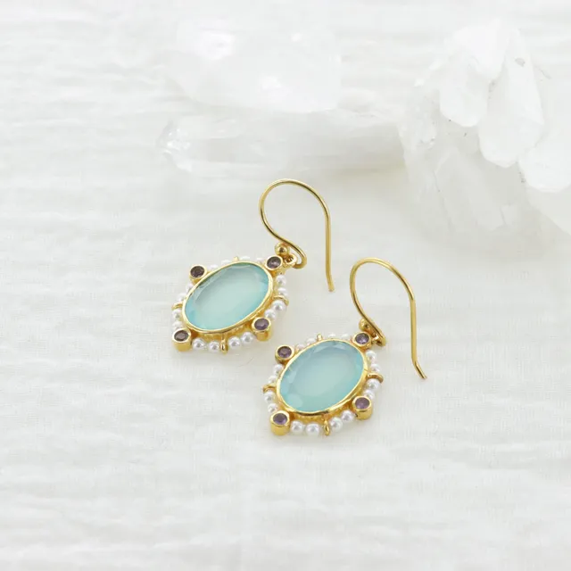 Leticia Ponti Joséphine boucles pierre labradorite plaqué or