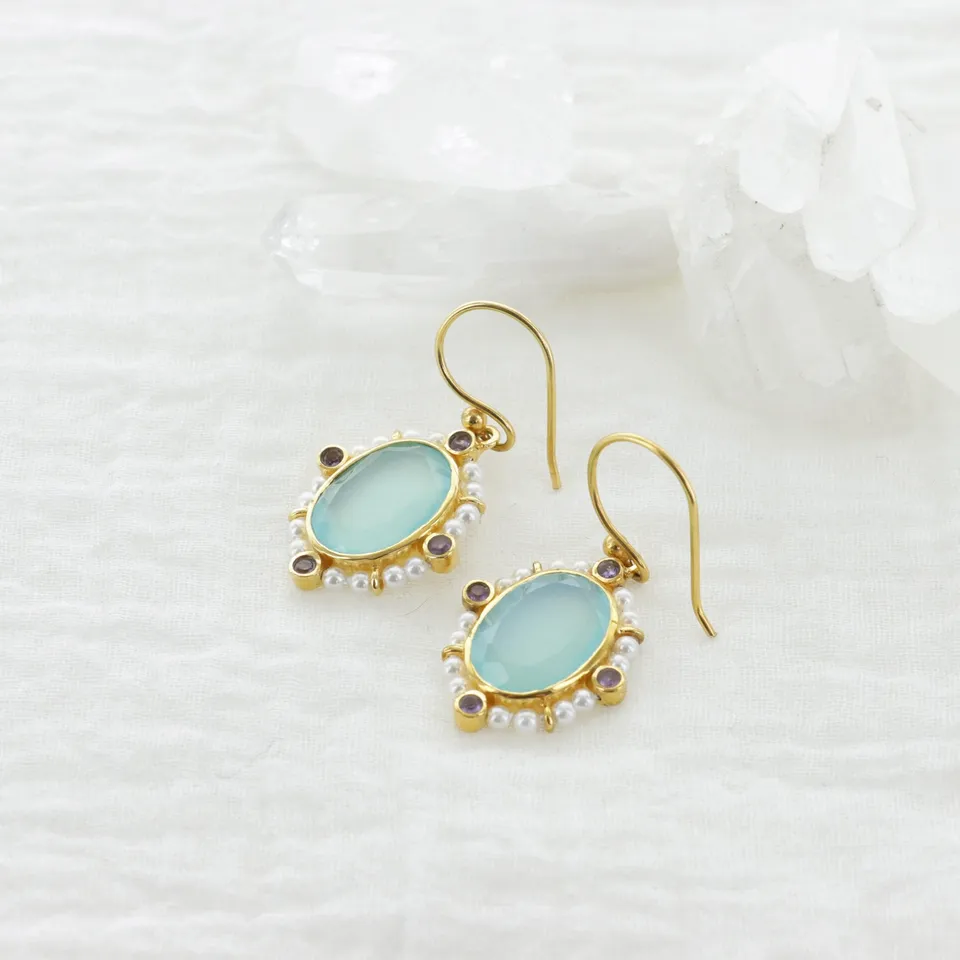 Leticia Ponti Joséphine boucles pierre labradorite plaqué or