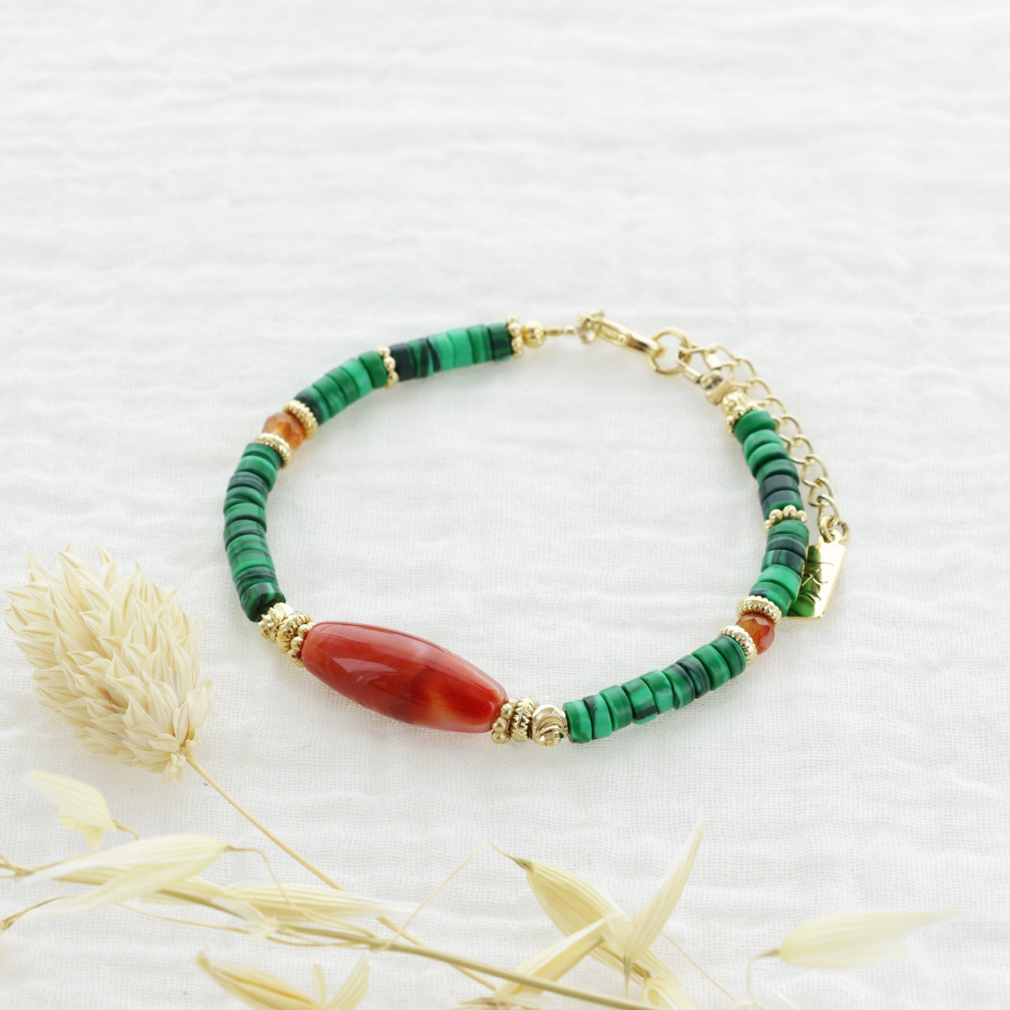 Leticia Ponti Zoé bracelet malachite et cornaline