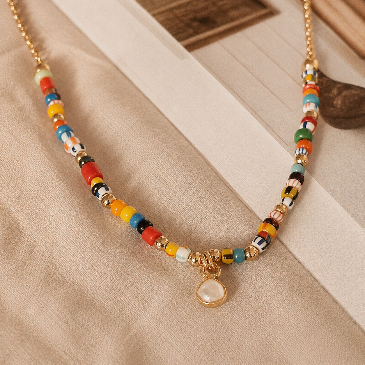 Ô Plum Lomé collier rivière perles Afrique plaqué or 42 cm