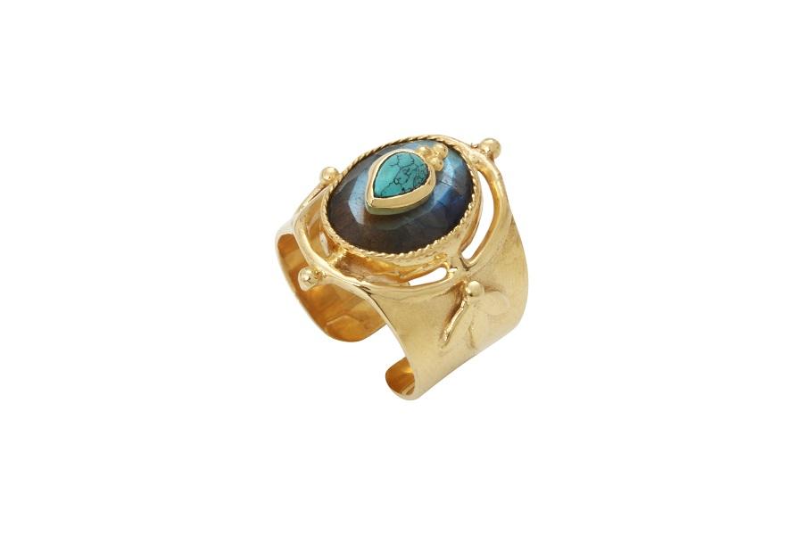 Leticia Ponti Mila bague goutte labradorite ajustable