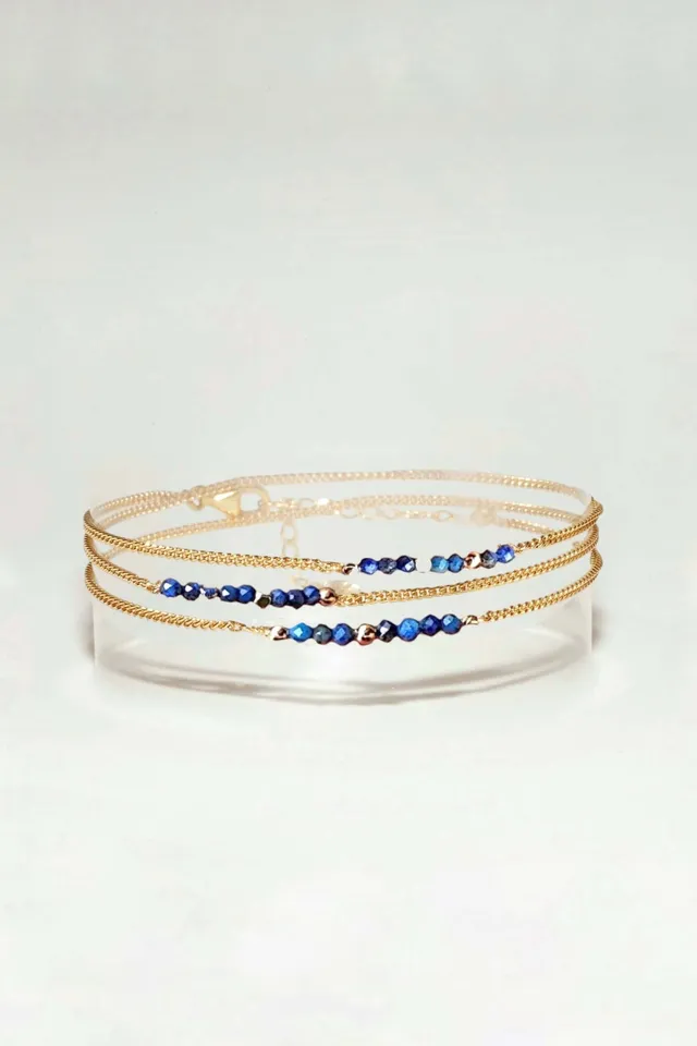 Ô Plum Gaïa bracelet triple lapis-lazuli plaqué or