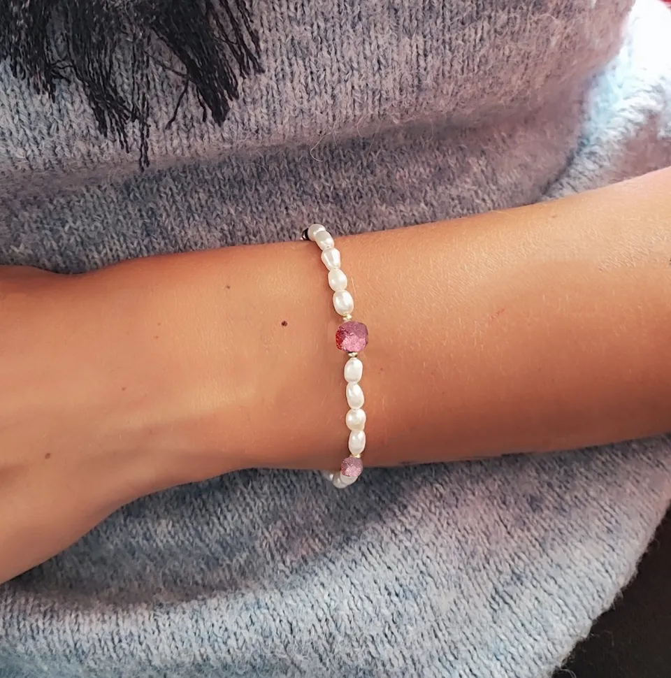 Ô PLUM Pearly bracelet perles turquoise plaqué or 17/19cm