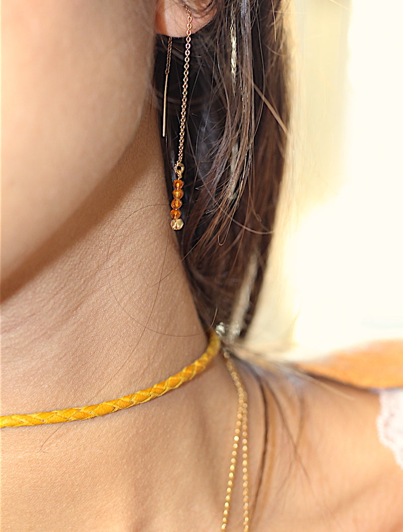 Ô PLUM Luna Citrine boucles pendantes plaqué or 9 cm