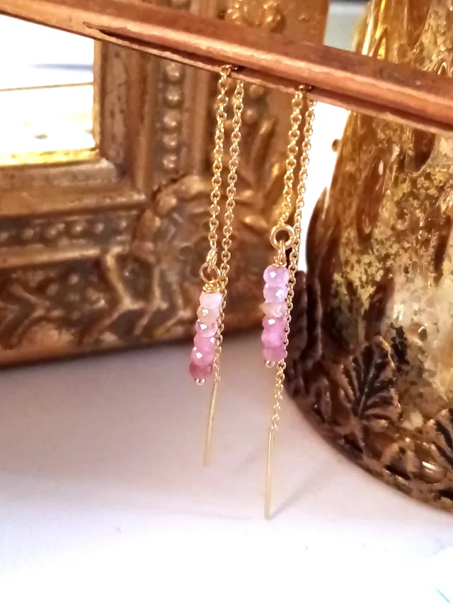 Ô PLUM Luna Tourmaline Rose boucles d'oreilles plaqué or pierre rose