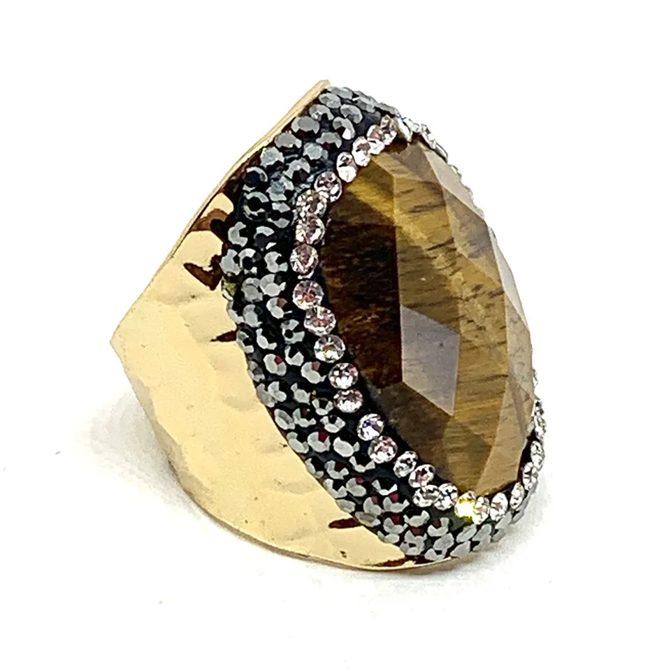 Hypnochic Bagues bague dorée strass œil de tigre