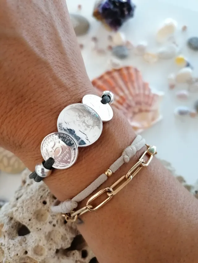 Le P'tit Franc Céline bracelet 3 pièces cordon stretch plaqué or