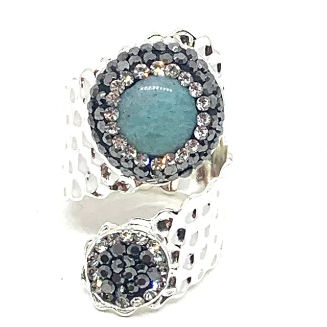 Hypnochic Bague Melina argentée verte strass ajustable