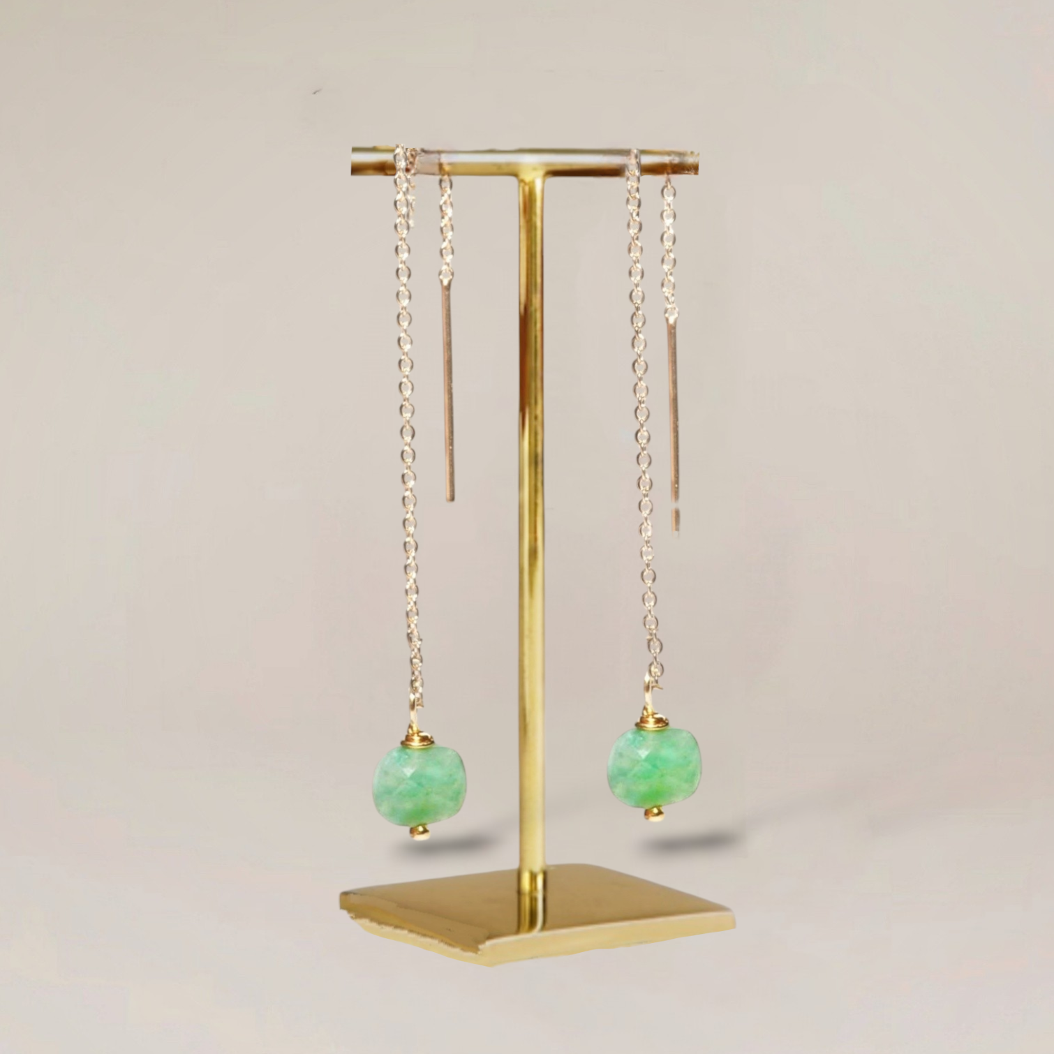 Ô PLUM Maya Amazonite boucles plaqué or 9 cm