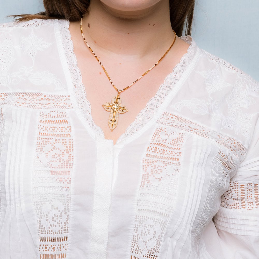HYPNOCHIC MARTA collier croix perles Miyuki 40 cm
