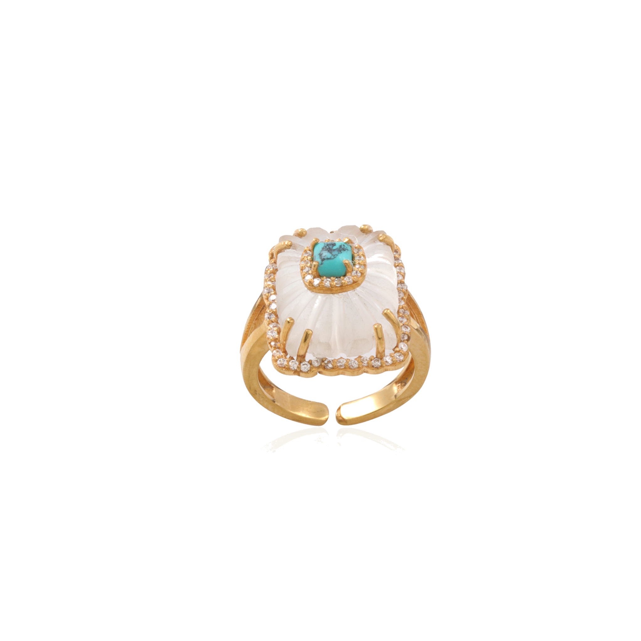 Leticia Ponti Julia bague cristal turquoise ajustable plaqué or