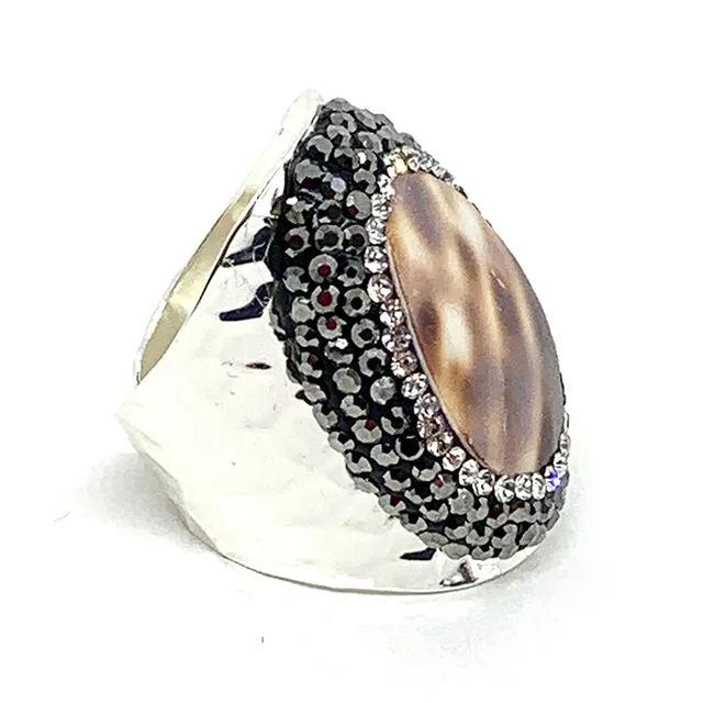 Hypnochic Tiger Shell bague argentée strass ajustable