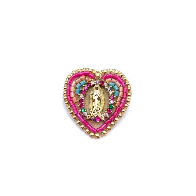 HYPNOCHIC Ex Voto broche doré rose fluo perles