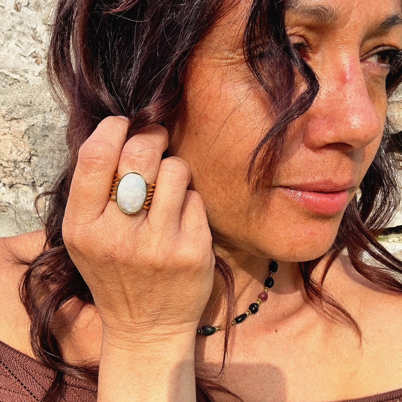 MAD SO CREATION Bague Lumen labradorite acier ajustable