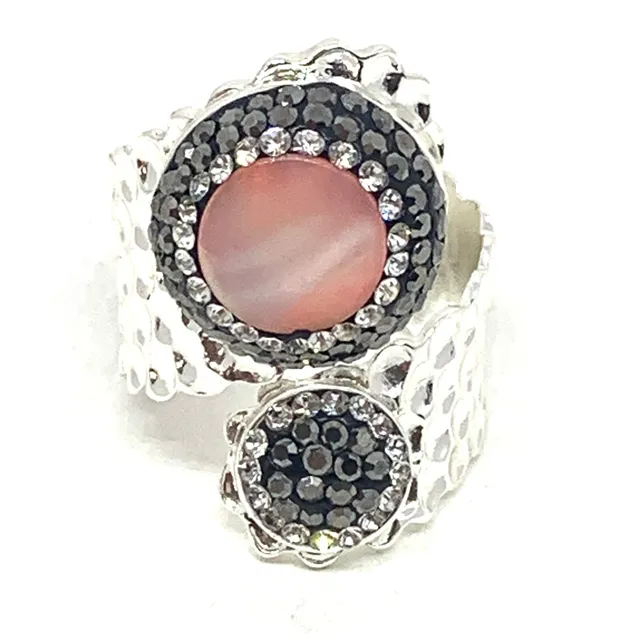 Hypnochic Melina Saumon bague ajustable argenté strass