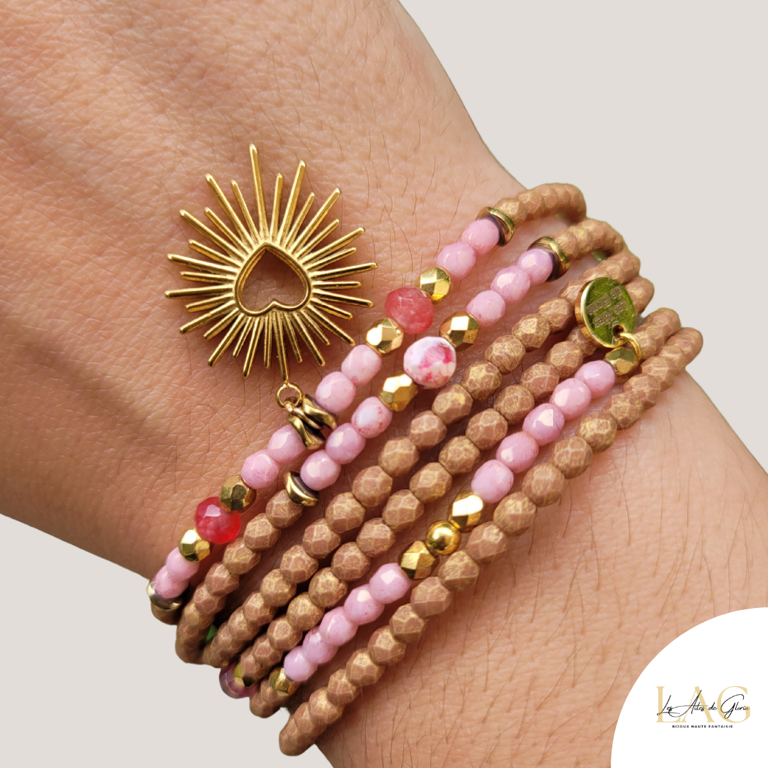 Les Ailes de Gloria Isola Rosa bracelet multirangs rose