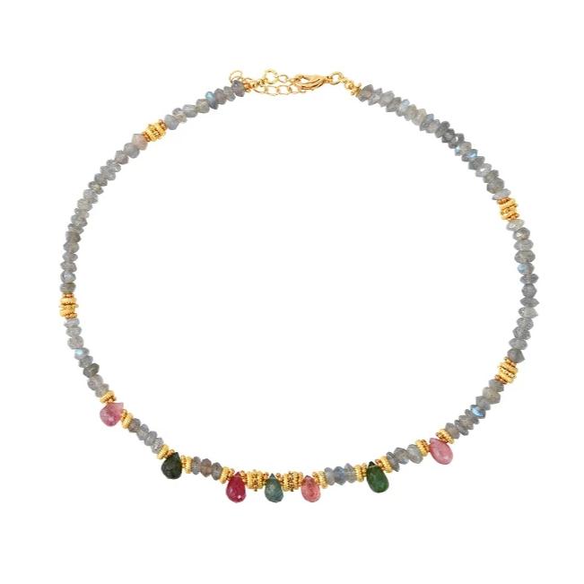 Leticia Ponti Dayra choker pierre de lune plaqué or 35 cm