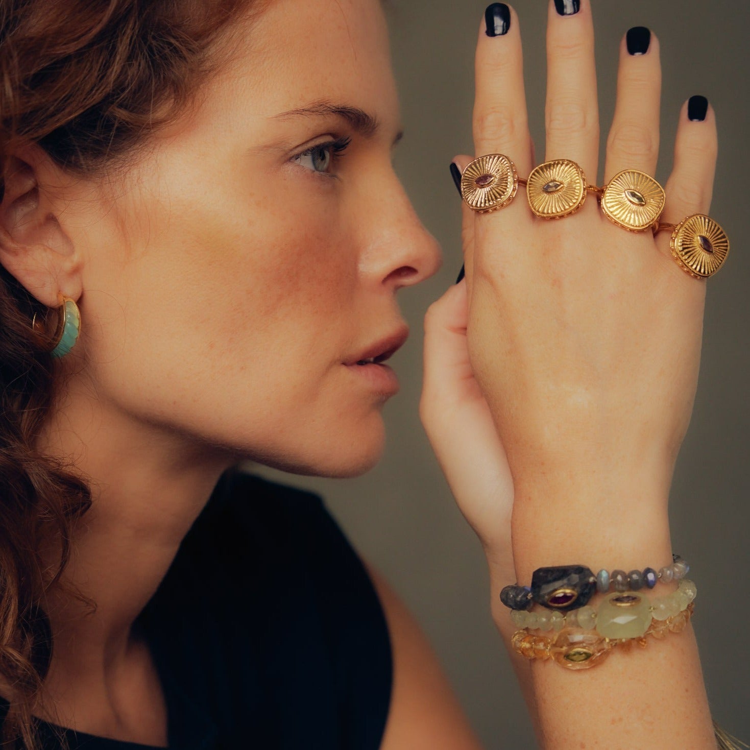Leticia Ponti Œil bague améthyste ajustable plaqué or