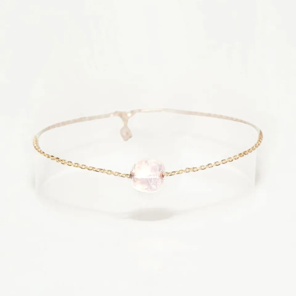 Ô PLUM Bracelet chaîne CHARLIE quartz rose plaqué or