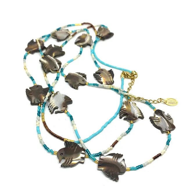 HYPNOCHIC TOTEM sautoir long nacré oiseau perles Miyuki
