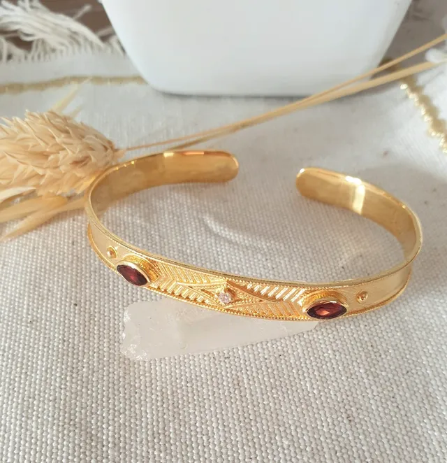 Leticia Ponti Gayane jonc grenat marquise ajustable plaqué or