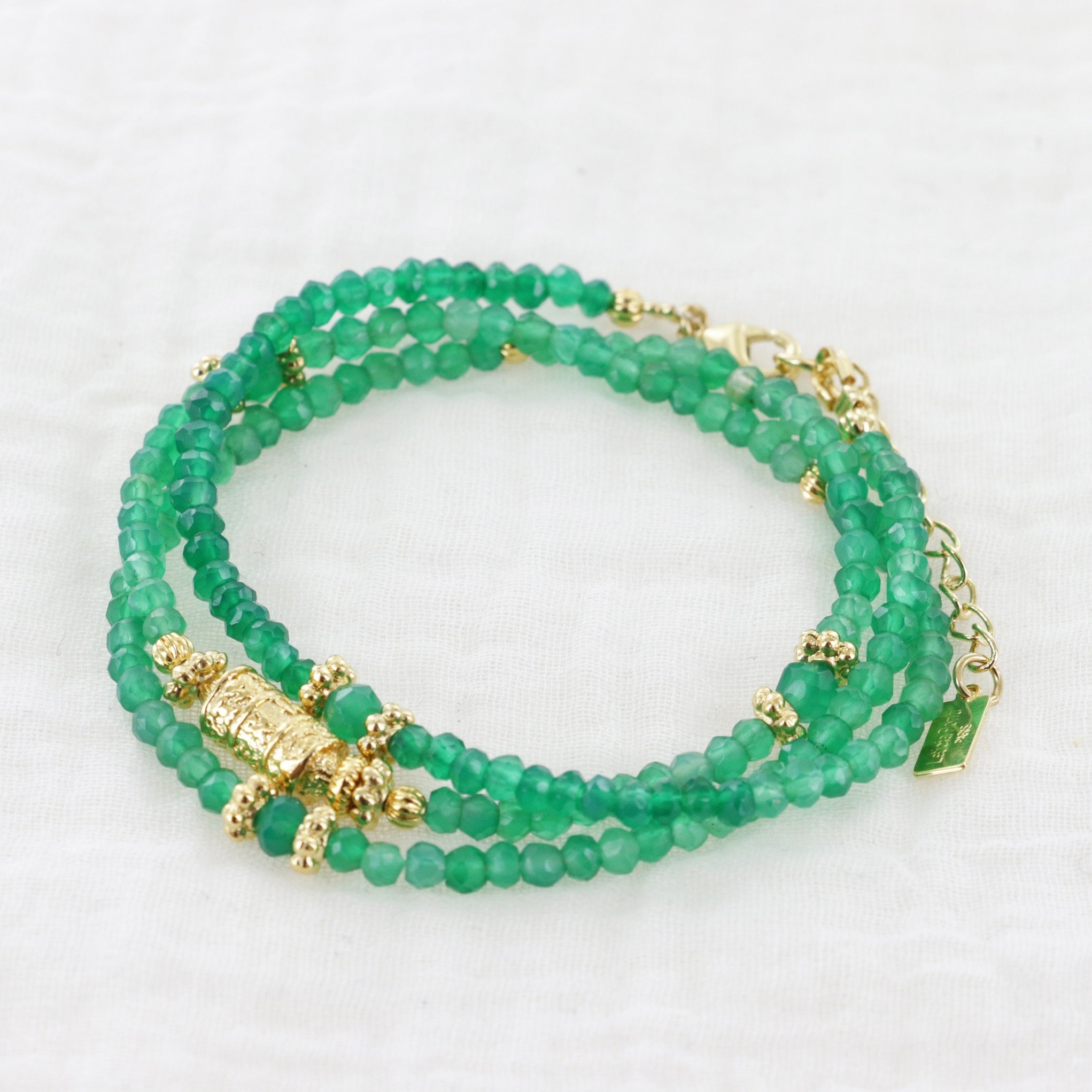 Leticia Ponti Amaia Tube bracelet 3 tours agate verte plaqué or