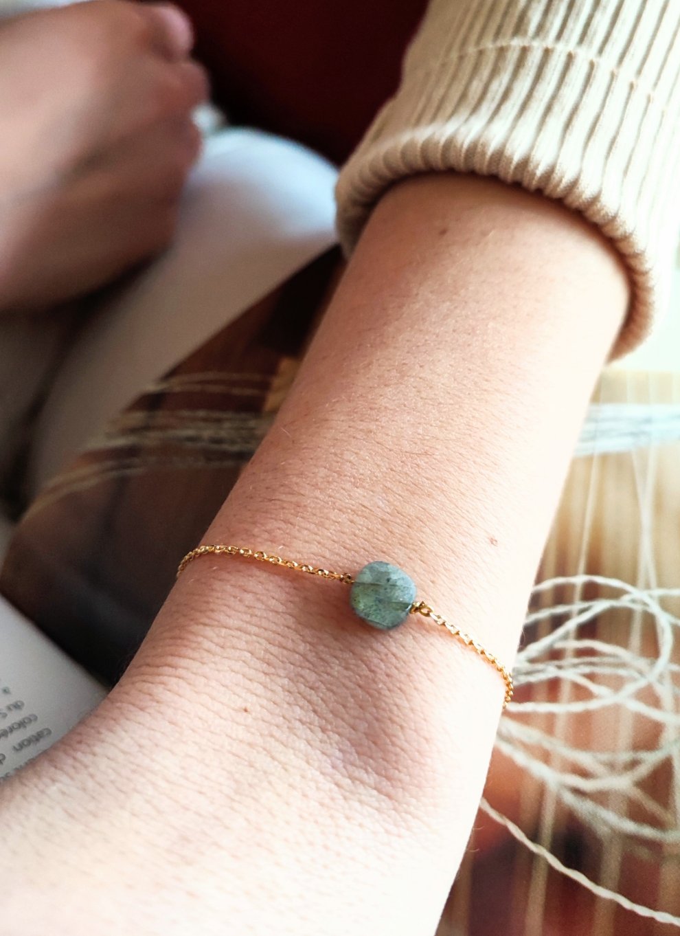 Ô PLUM SHENAA Bracelet Labradorite Plaqué Or 17-19 cm