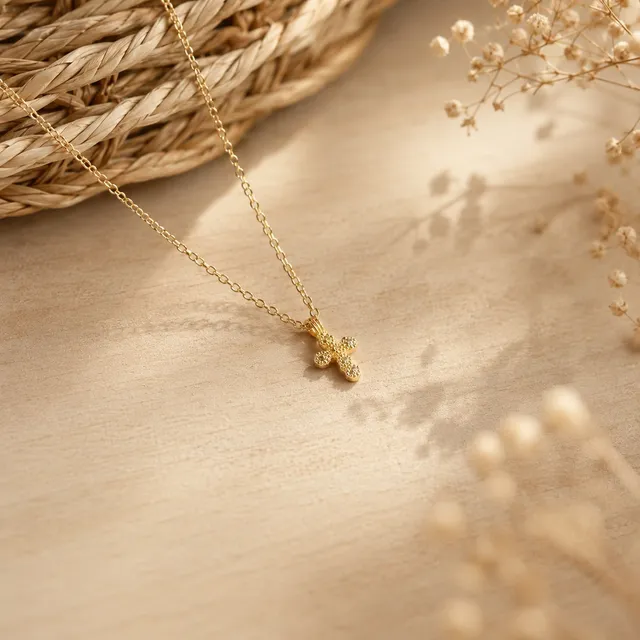 Ô PLUM BIANCA Collier Croix Zircons Plaqué Or 39/42 cm