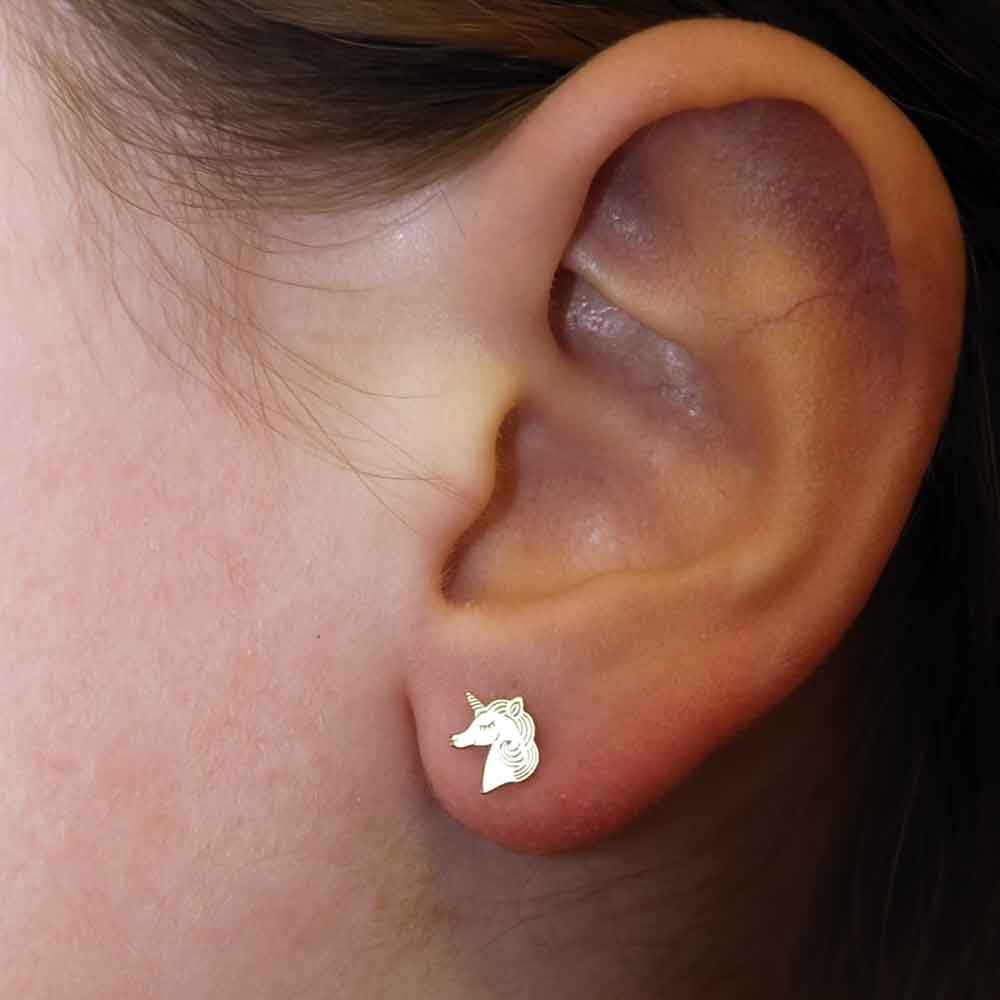 L'Atelier d'Azur Boucles Licornes Or Jaune Puces Enfant 0,7 cm