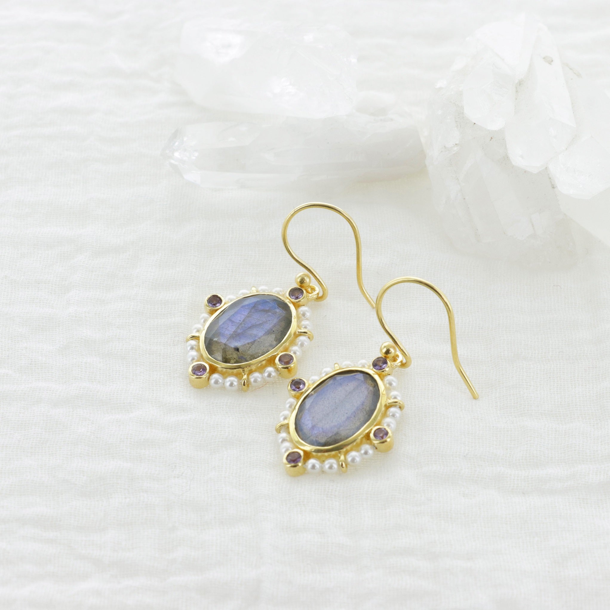 Leticia Ponti Joséphine boucles pierre labradorite plaqué or