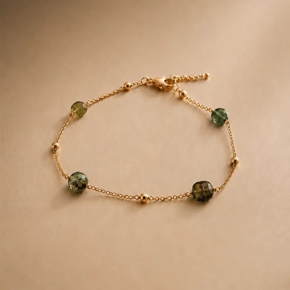 Ô Plum Héloise bracelet 4 tourmalines vertes plaqué or