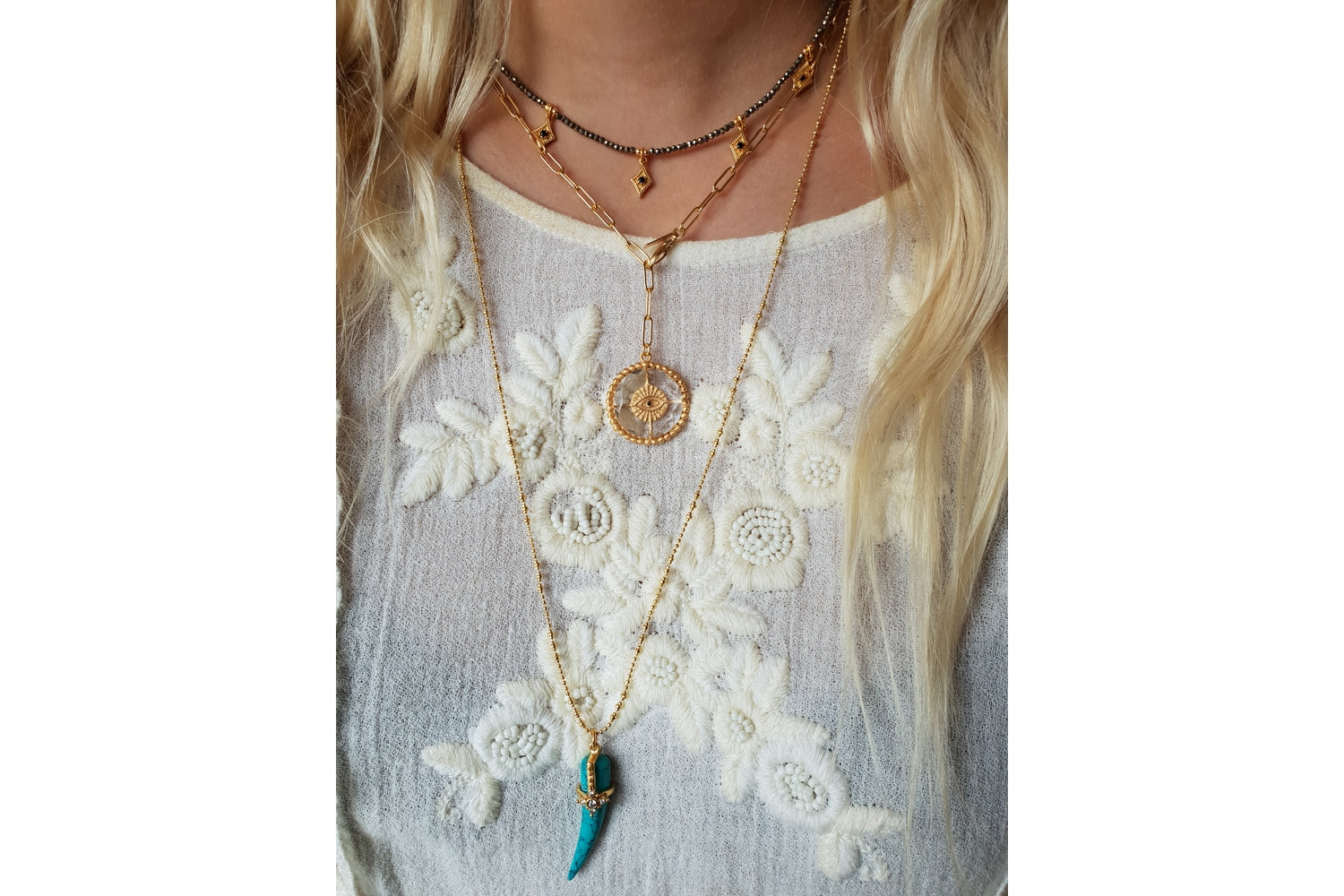 Leticia Ponti Luck Talisman Collier Cristal Zircon Blanc 42 cm