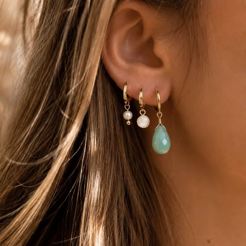 Ô Plum boucles amazonite grandes gouttes créoles plaqué or