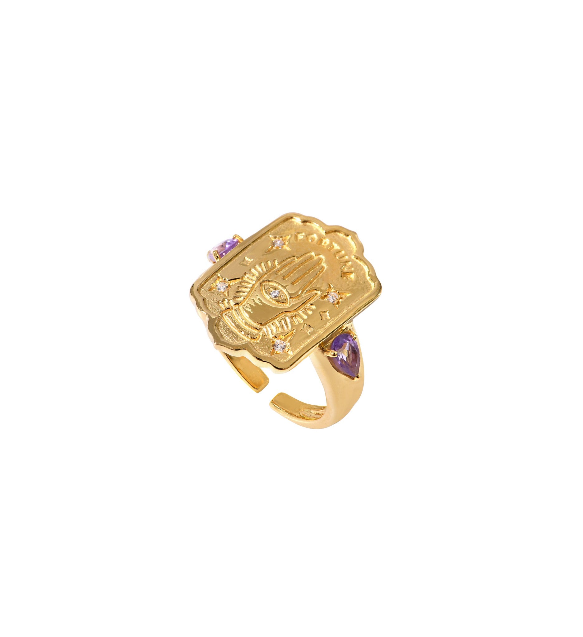 Leticia Ponti Fortune bague améthyste plaqué or ajustable