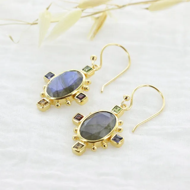 Leticia Ponti Margot boucles labradorite plaqué or