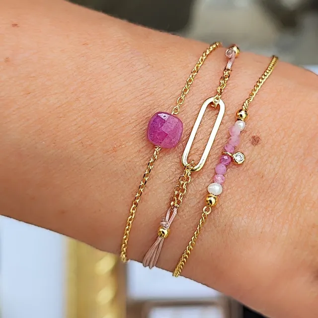 Ô PLUM Melly bracelet cordon vieux rose anneau plaqué or