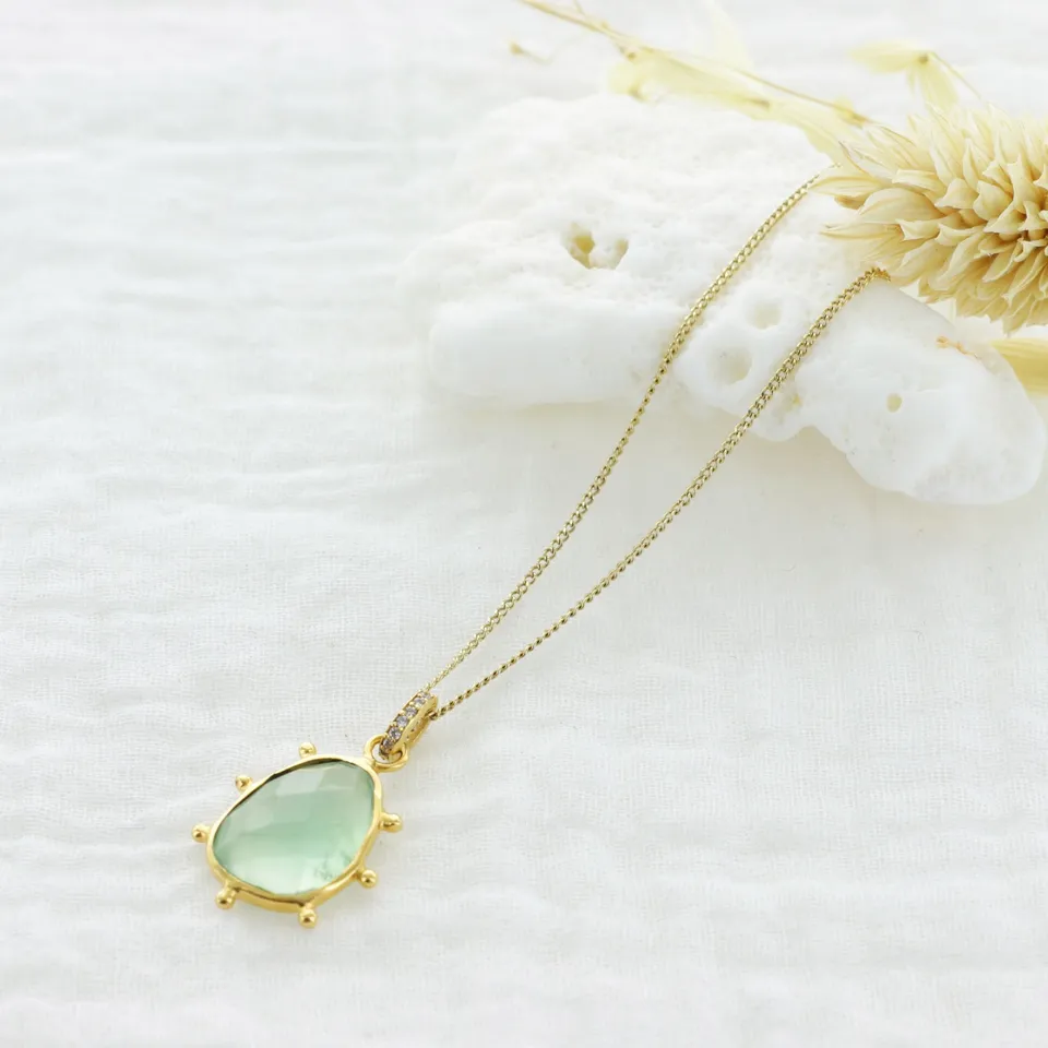 Leticia Ponti Héloïse Collier prehnite verte zircons 40 cm