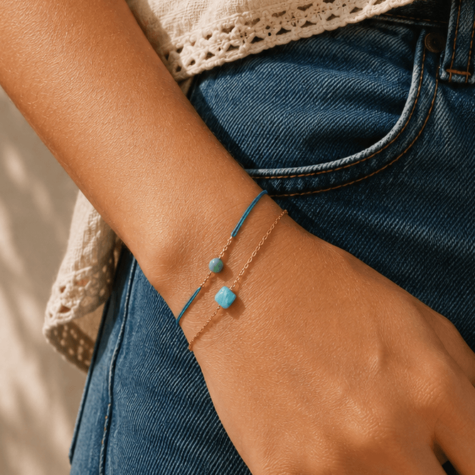 Ô PLUM Bracelets CHARLIE Amazonite bracelet plaqué or 15cm