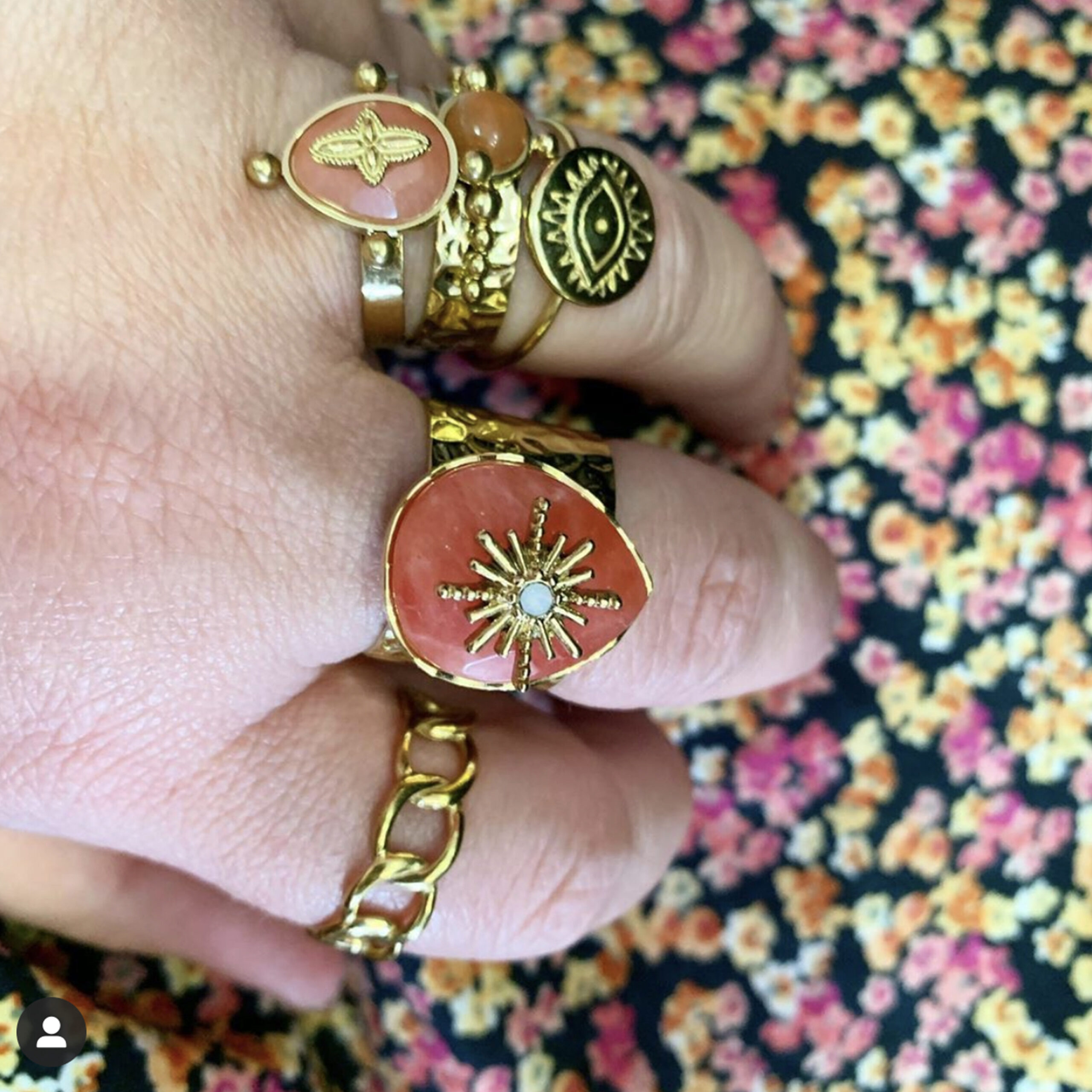 Hypnochic Bagues Bohème Bague Ajustable Pierre Rose