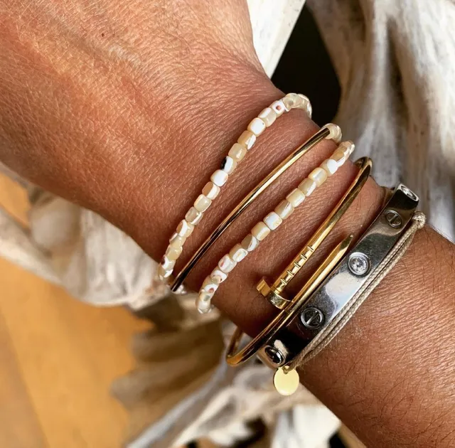 Les Ailes de Gloria Shell bracelet manchette jade ivoire