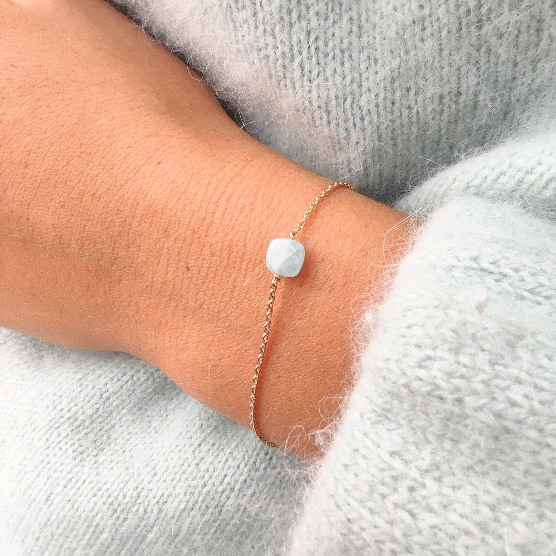 Ô PLUM Charlie bracelet chaîne aigue-marine plaqué or 17 cm