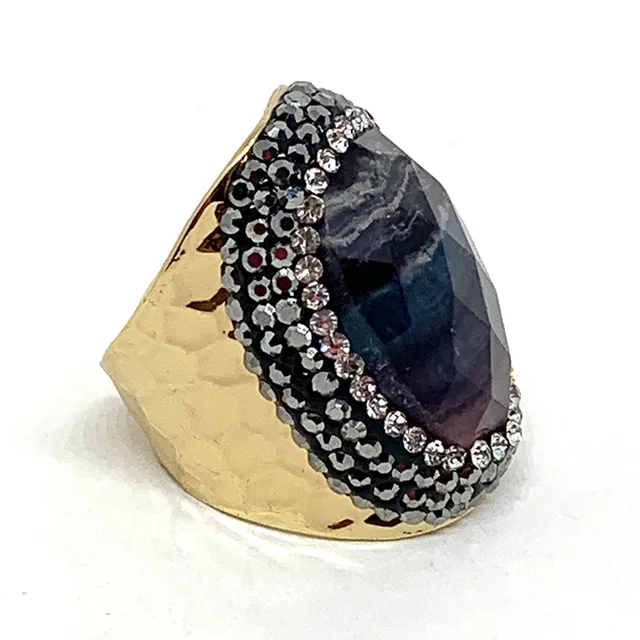 HYPNOCHIC MARINE bague dorée ajustable pierre strass