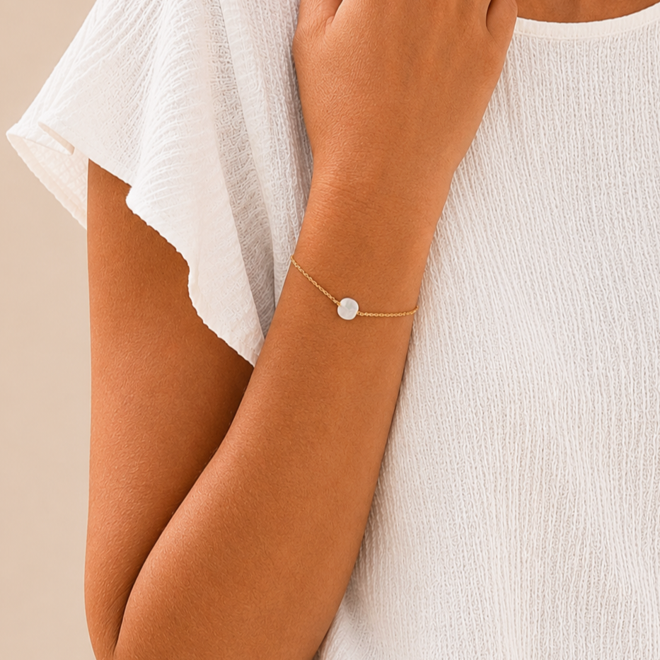 Ô PLUM Charlie bracelet chaîne aigue-marine plaqué or 17 cm