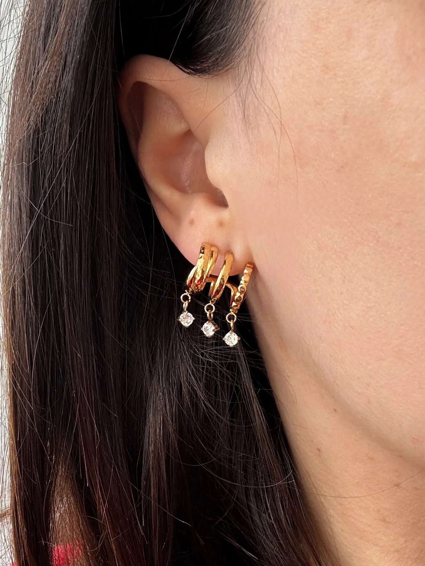 Pachanana effet 3 trous boucles d'oreilles acier inoxydable