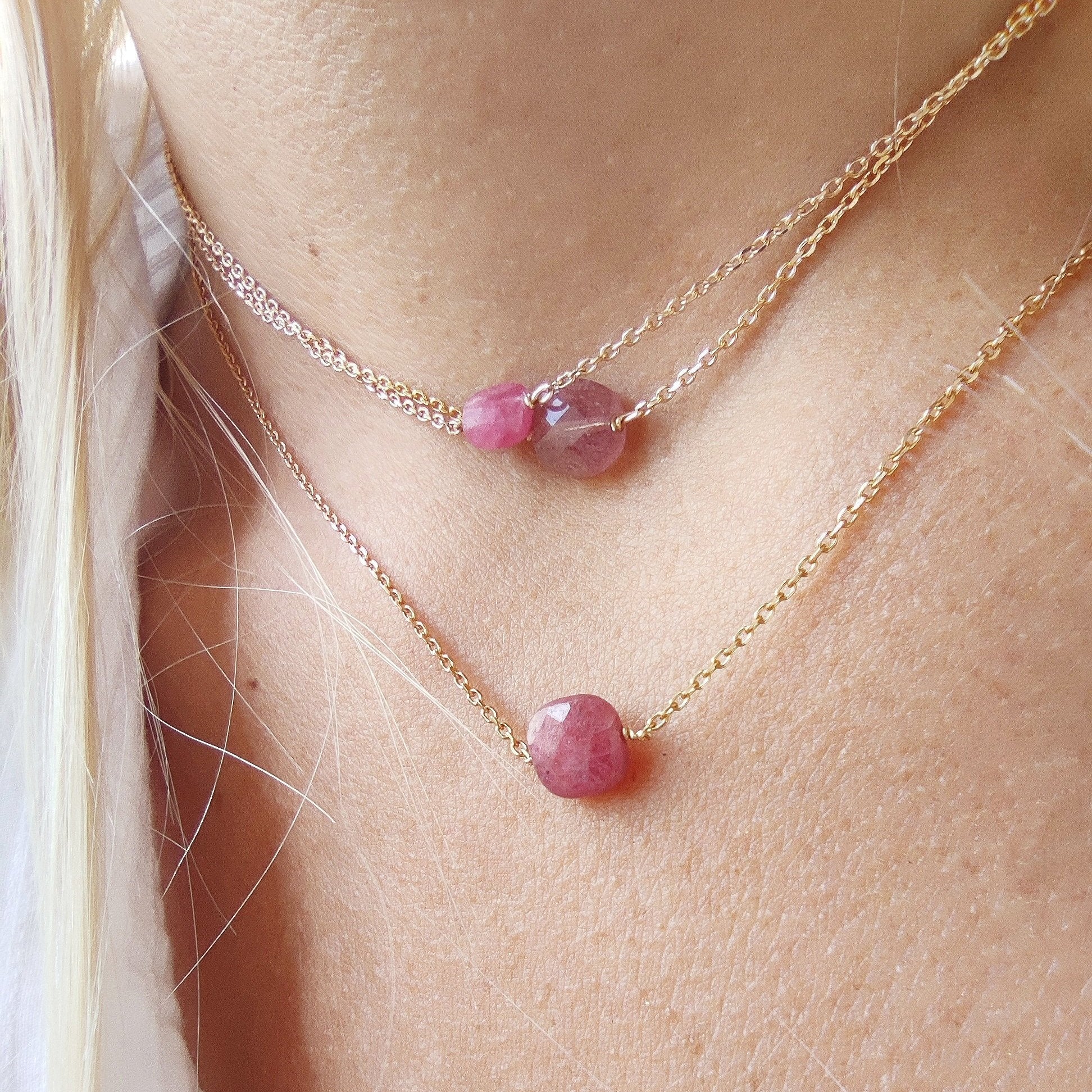 Ô PLUM SHENAA collier quartz fraise plaqué or 39-48 cm