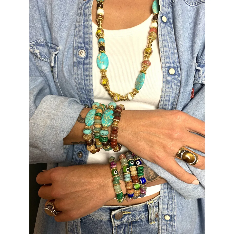 Hypnochic Deva bracelet pierres turquoise œil de tigre