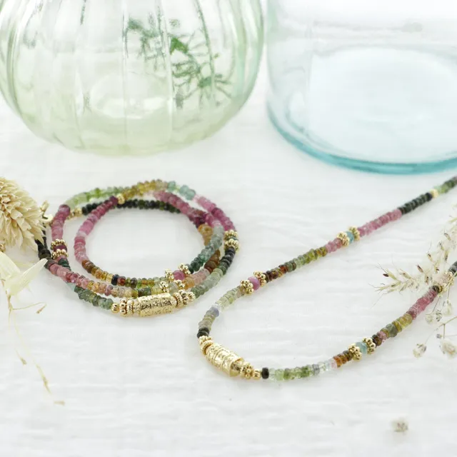 Leticia Ponti Amaia Tube bracelet tourmaline 3 tours collier