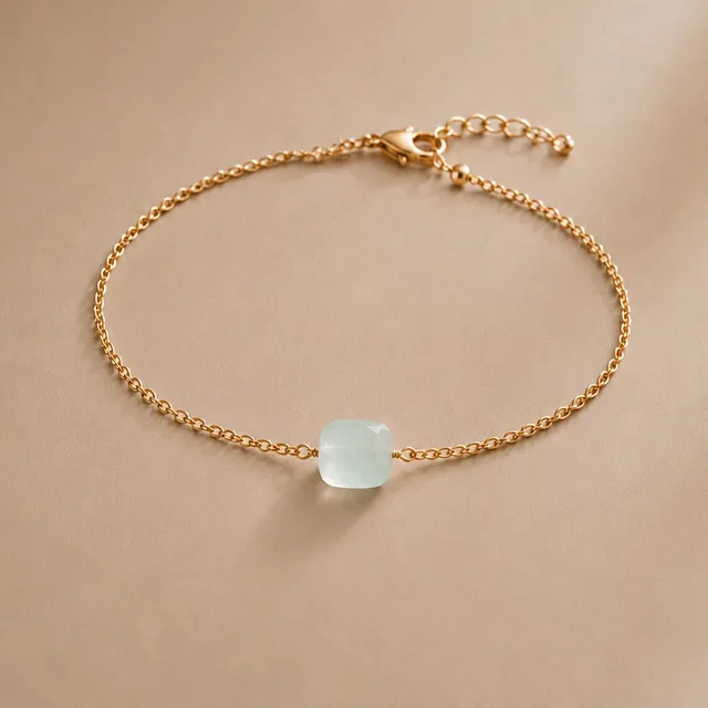 Ô PLUM Charlie bracelet chaîne aigue-marine plaqué or 17 cm