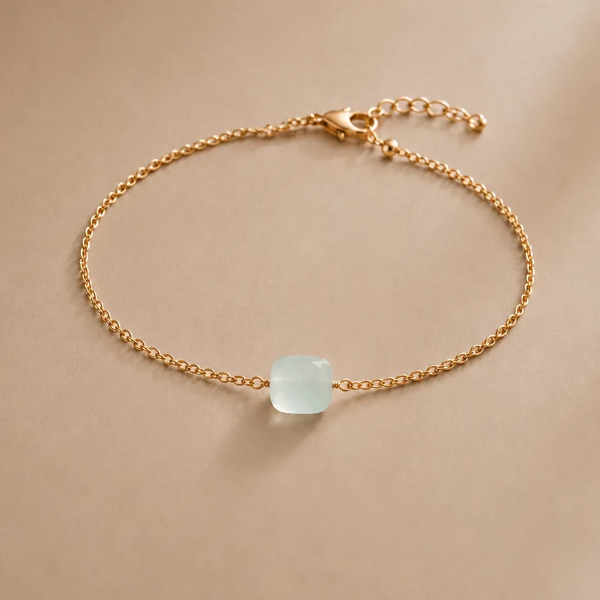 Ô PLUM Charlie bracelet chaîne aigue-marine plaqué or 17 cm