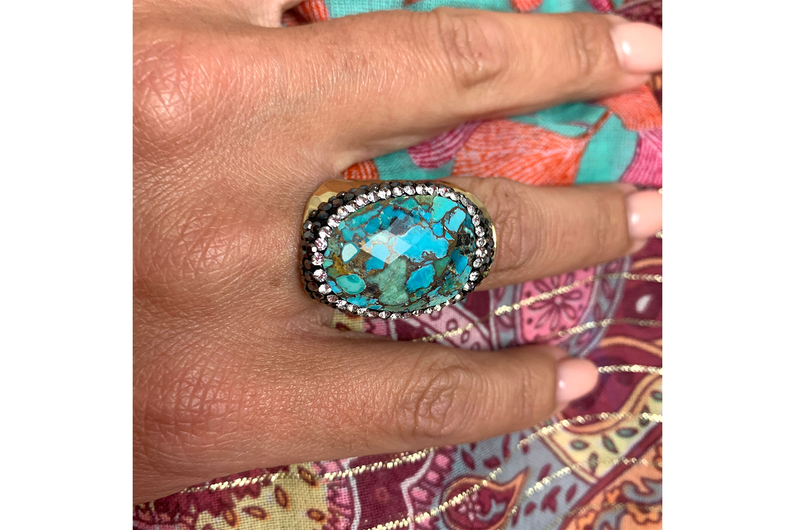 Hypnochic Bagues Bague Dorée Turquoise Strass ajustable